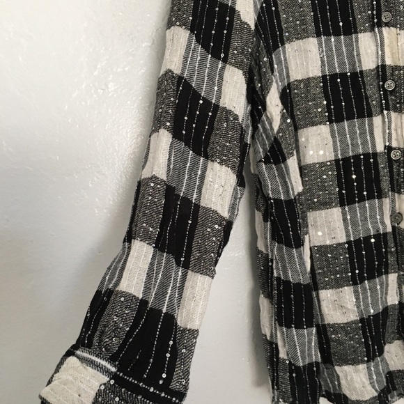 Style & Co. T-Shirt Plaid Check Button Down Black White Plus Size 1X - Picture 8 of 14